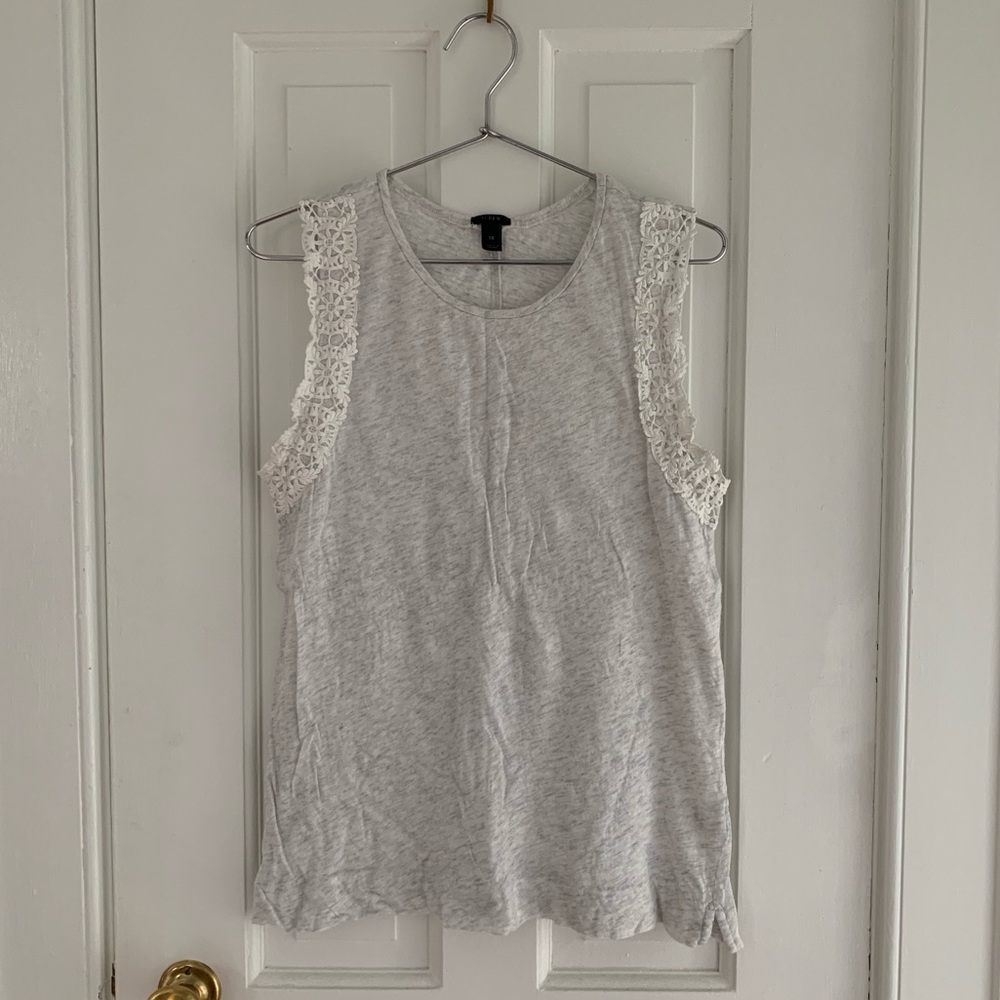 EUC J. Crew Gray Tank with White Lace Detail